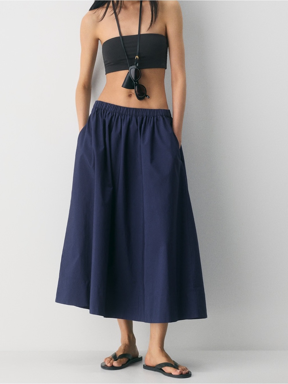 NWT Rachel Zoe Navy Cotton Poplin Maxi Skirt with Elastic Waist